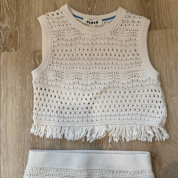 Boden Crochet Fringe Top and Skirt SET Size XS Top Size S Skirt - Picture 5 of 11